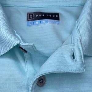 PGA TOUR Men's Athletic Fit Short Sleeve Polo Shirt - Size Large Aqua with Logo